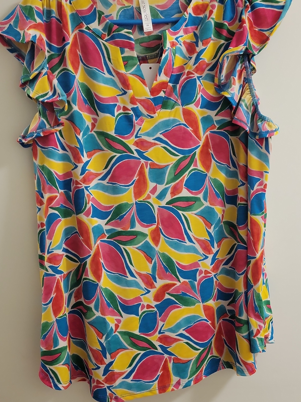 Dear Scarlette SS Leaf Print Ruffle Sleeve Top Size 2x